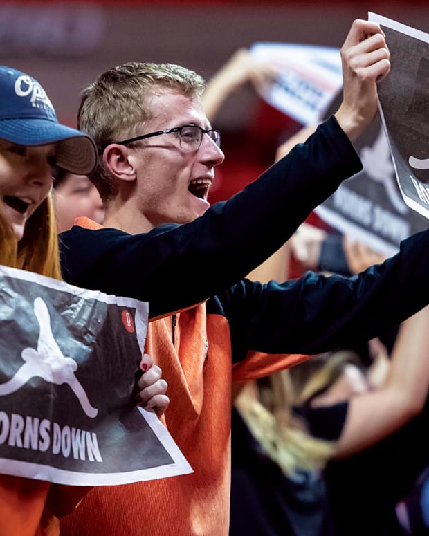 Oklahoma State Cowboys fans during the game against the Texas Longhorns at Gallagher-Iba Arena.
